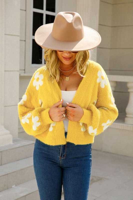 Angel Wings Floral Open Front Fuzzy Cardigan - ShalayeFashion