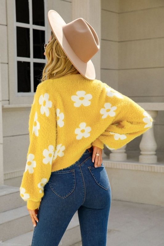 Angel Wings Floral Open Front Fuzzy Cardigan - ShalayeFashion