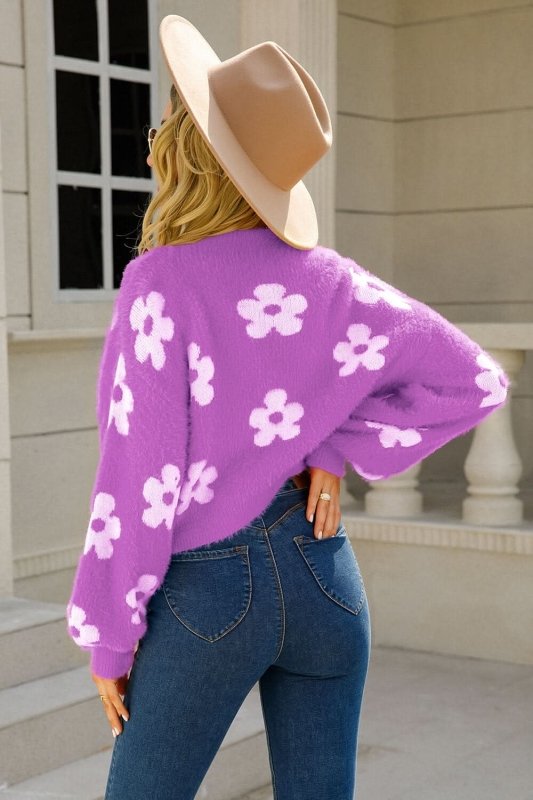 Angel Wings Floral Open Front Fuzzy Cardigan - ShalayeFashion