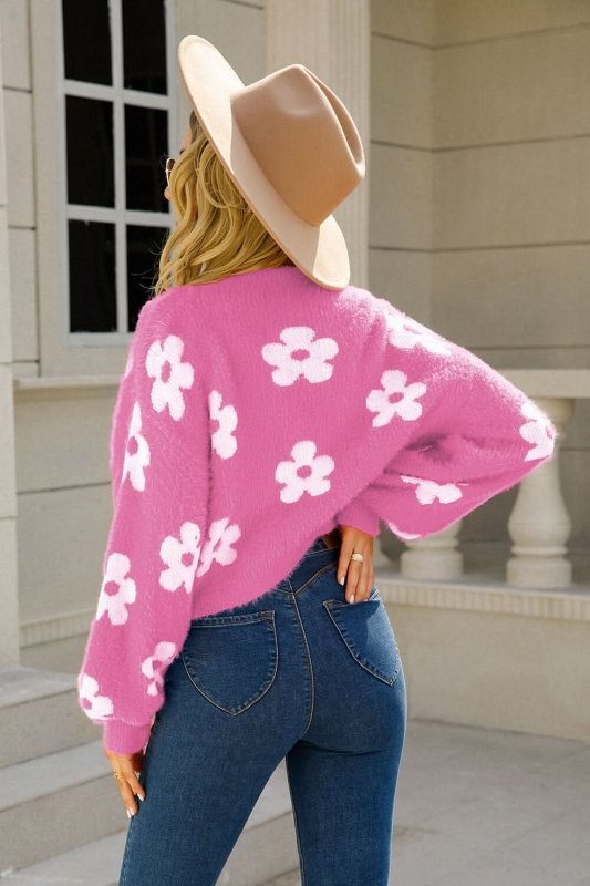 Angel Wings Floral Open Front Fuzzy Cardigan - ShalayeFashion