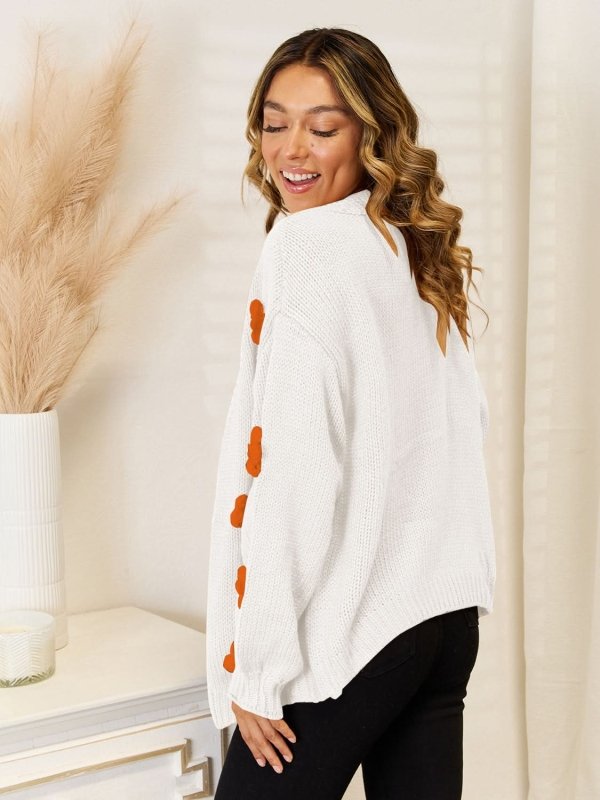 Angel Wings Flower Dropped Shoulder Open Front Cardigan - ShalayeFashion