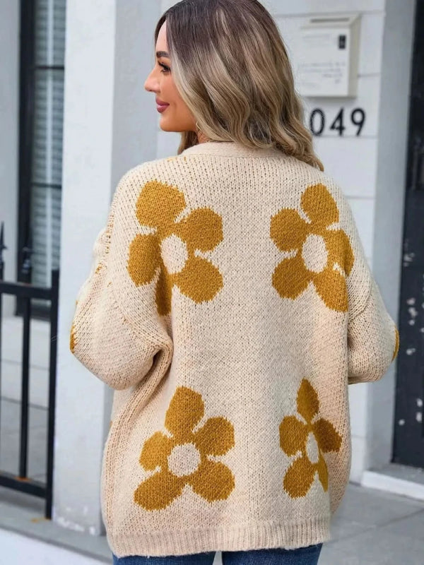 Angel Wings Flower Open Front Long Sleeve Cardigan - ShalayeFashion