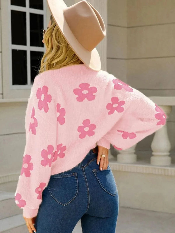 Angel Wings Flower Open Front Long Sleeve Cardigan - ShalayeFashion