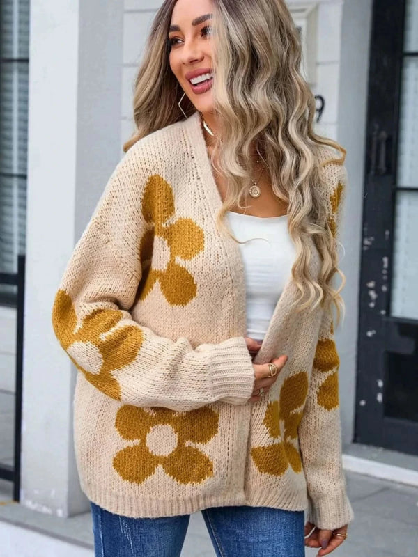 Angel Wings Flower Open Front Long Sleeve Cardigan - ShalayeFashion