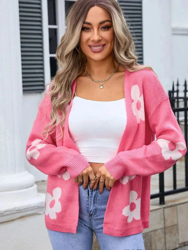 Angel Wings Flower Open Front Long Sleeve Cardigan - ShalayeFashion