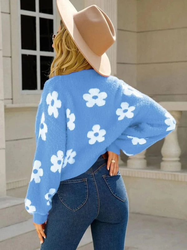 Angel Wings Flower Open Front Long Sleeve Cardigan - ShalayeFashion