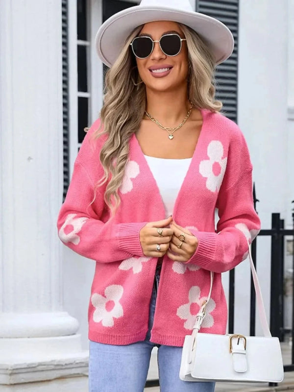 Angel Wings Flower Open Front Long Sleeve Cardigan - ShalayeFashion