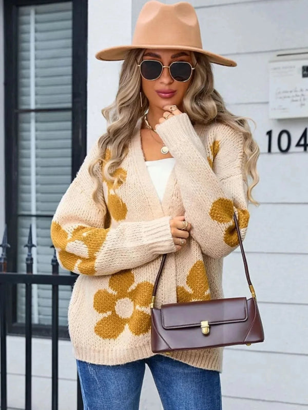 Angel Wings Flower Open Front Long Sleeve Cardigan - ShalayeFashion