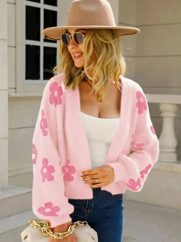 Angel Wings Flower Open Front Long Sleeve Cardigan - ShalayeFashion