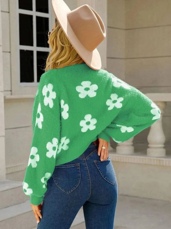 Angel Wings Flower Open Front Long Sleeve Cardigan - ShalayeFashion