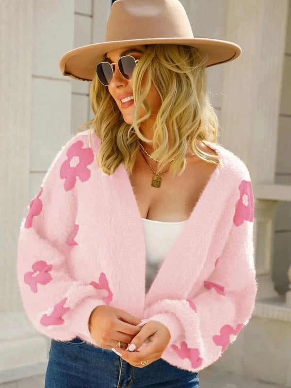 Angel Wings Flower Open Front Long Sleeve Cardigan - ShalayeFashion