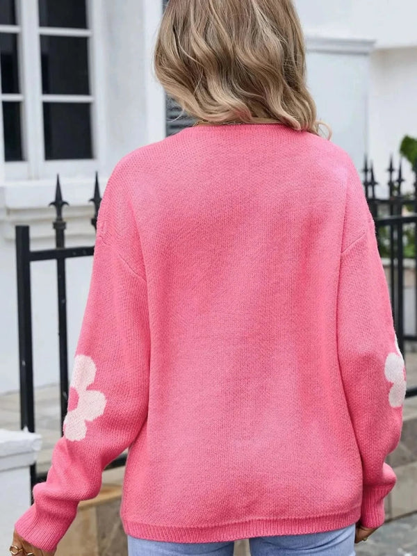 Angel Wings Flower Open Front Long Sleeve Cardigan - ShalayeFashion