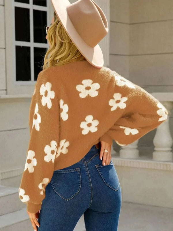 Angel Wings Flower Open Front Long Sleeve Cardigan - ShalayeFashion
