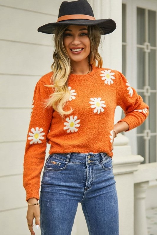 Angel Wings Flower Pattern Round Neck Short Sleeve Pullover Sweater - ShalayeFashion