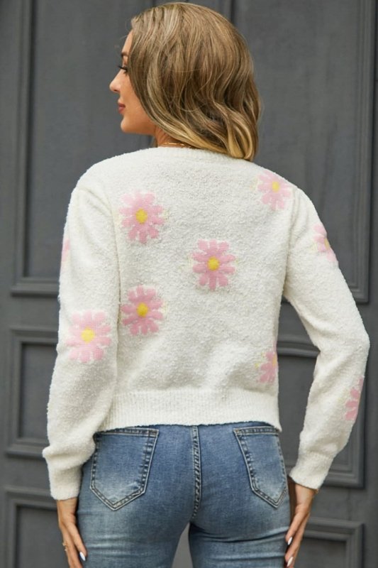 Angel Wings Flower Pattern Round Neck Short Sleeve Pullover Sweater - ShalayeFashion