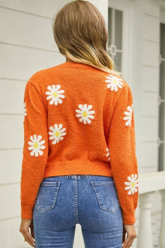 Angel Wings Flower Pattern Round Neck Short Sleeve Pullover Sweater - ShalayeFashion