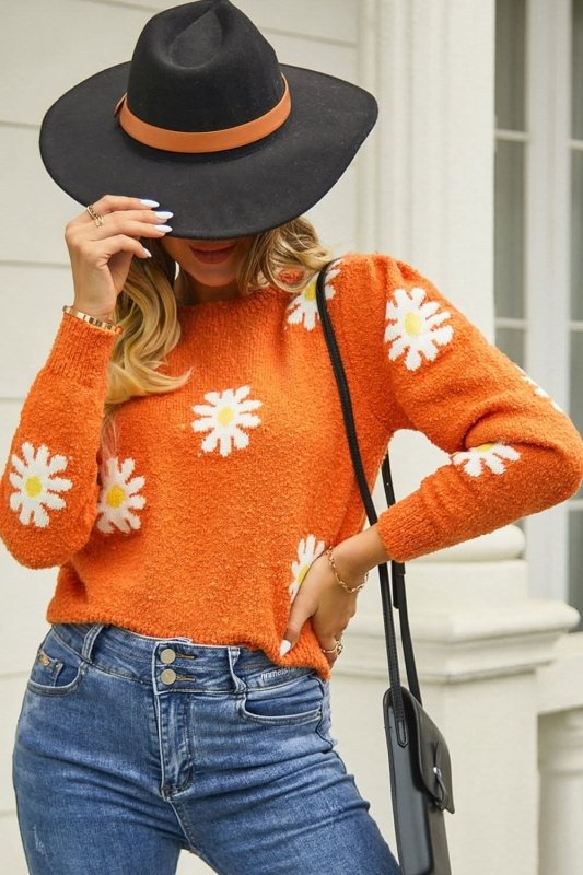 Angel Wings Flower Pattern Round Neck Short Sleeve Pullover Sweater - ShalayeFashion