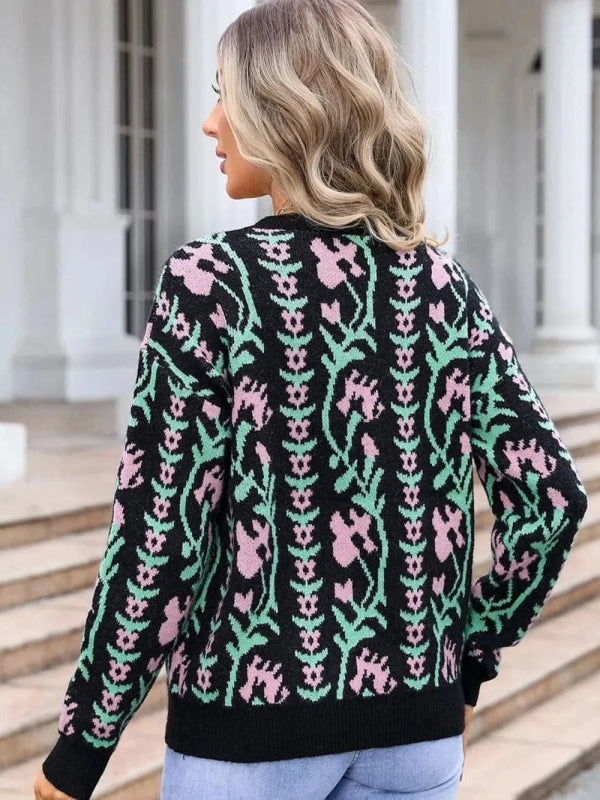 Angel Wings Flower Round Neck Long Sleeve Sweater - ShalayeFashion