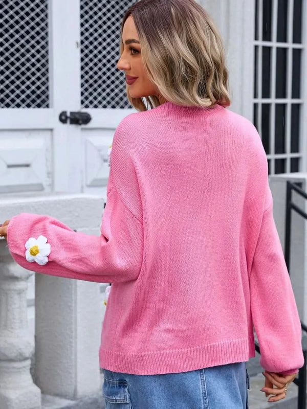 Angel Wings Flower Round Neck Long Sleeve Sweater - ShalayeFashion