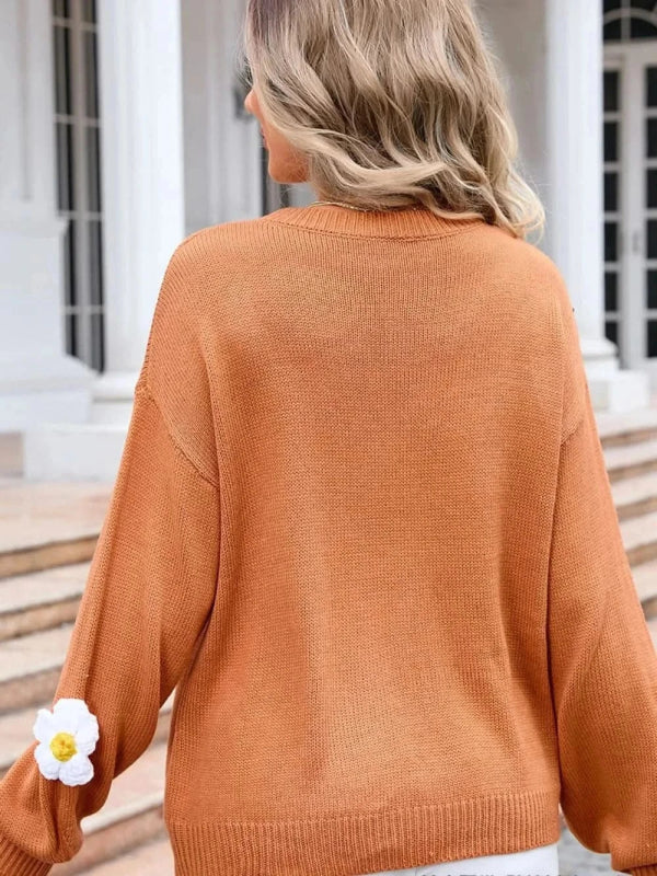 Angel Wings Flower Round Neck Long Sleeve Sweater - ShalayeFashion