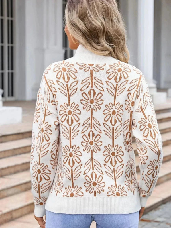 Angel Wings Flower Turtleneck Long Sleeve Sweater - ShalayeFashion