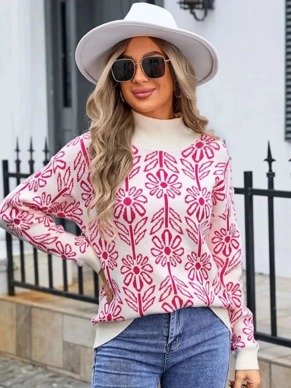 Angel Wings Flower Turtleneck Long Sleeve Sweater - ShalayeFashion
