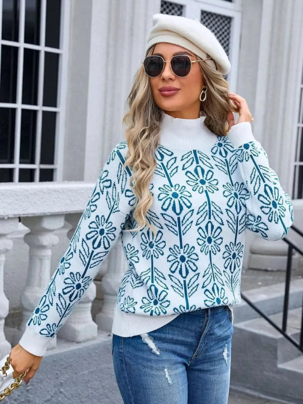 Angel Wings Flower Turtleneck Long Sleeve Sweater - ShalayeFashion