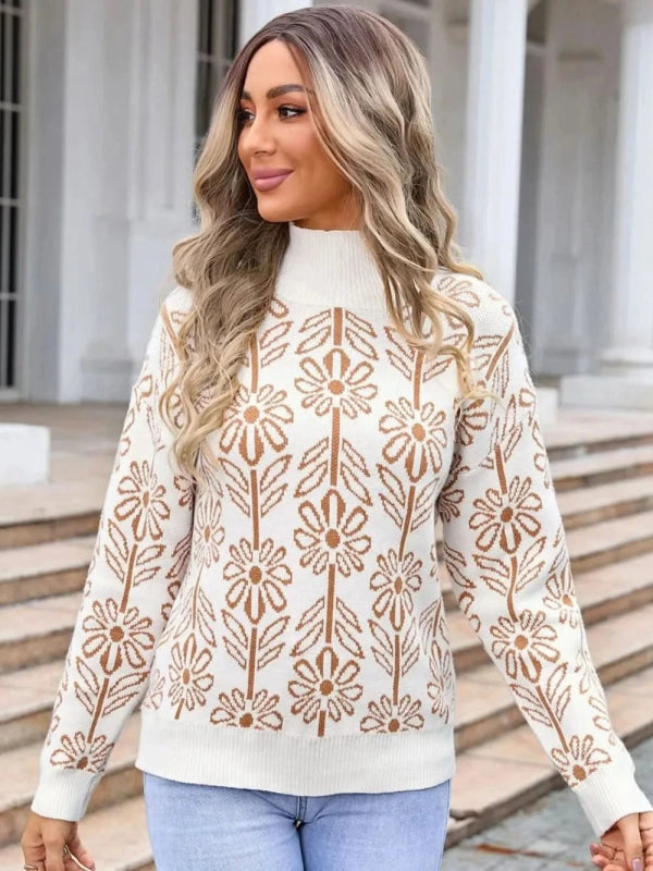 Angel Wings Flower Turtleneck Long Sleeve Sweater - ShalayeFashion