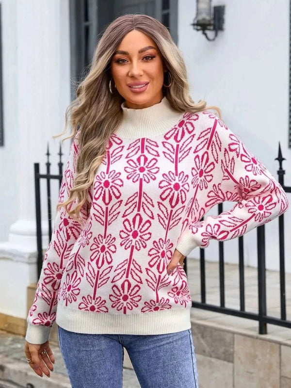 Angel Wings Flower Turtleneck Long Sleeve Sweater - ShalayeFashion