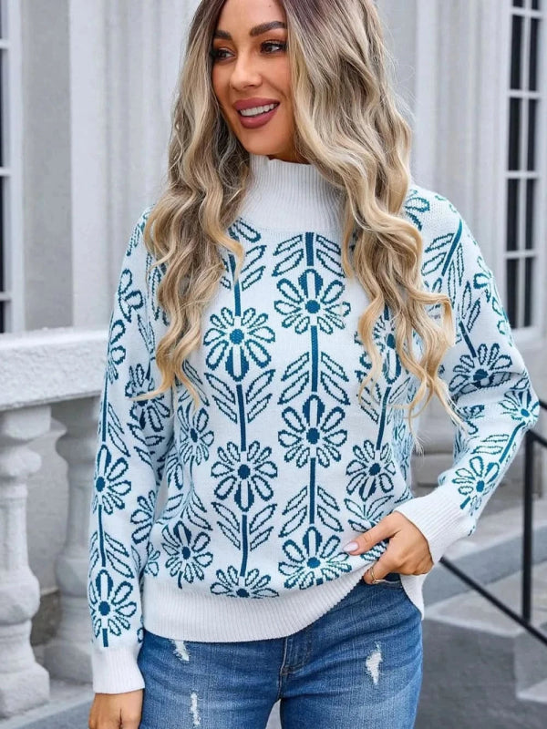 Angel Wings Flower Turtleneck Long Sleeve Sweater - ShalayeFashion