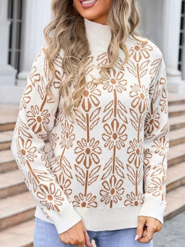 Angel Wings Flower Turtleneck Long Sleeve Sweater - ShalayeFashion