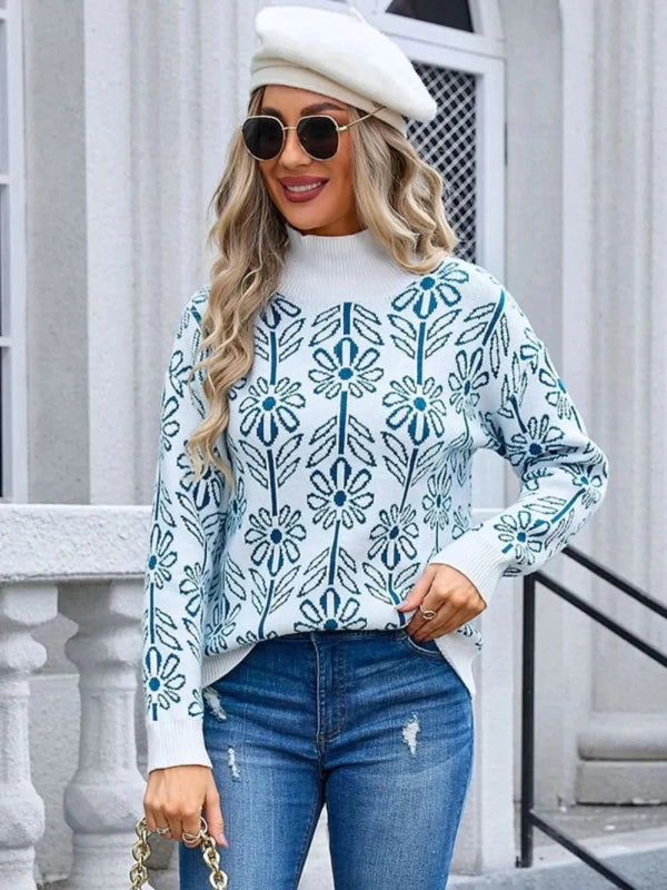 Angel Wings Flower Turtleneck Long Sleeve Sweater - ShalayeFashion