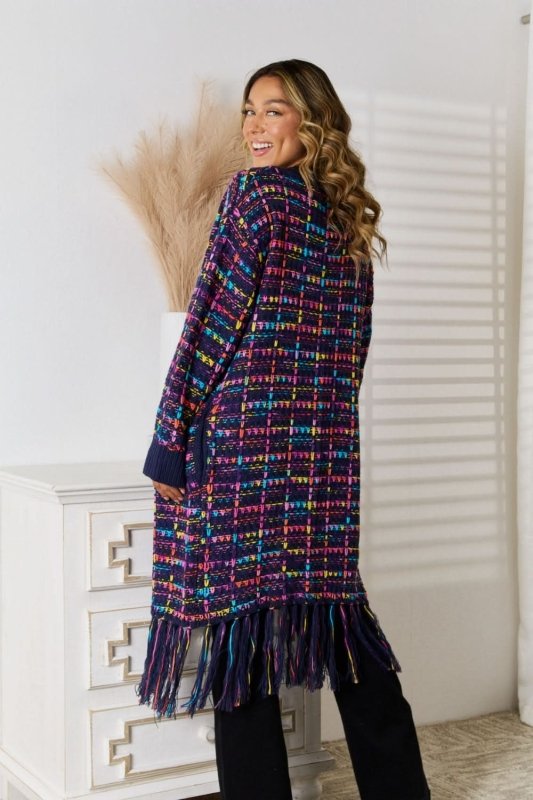 Angel Wings Fringe Hem Open Front Cardigan - ShalayeFashion