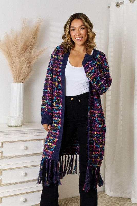 Angel Wings Fringe Hem Open Front Cardigan - ShalayeFashion