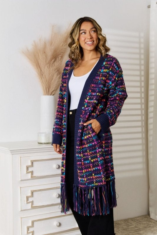 Angel Wings Fringe Hem Open Front Cardigan - ShalayeFashion
