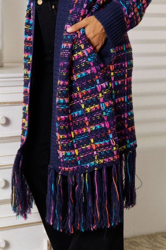Angel Wings Fringe Hem Open Front Cardigan - ShalayeFashion