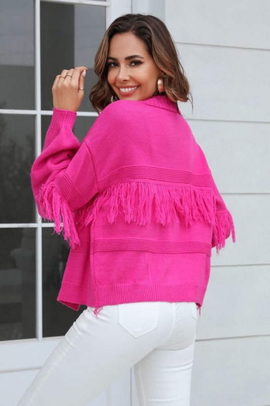 Angel Wings Fringe Trim Open Front Cardigan - ShalayeFashion