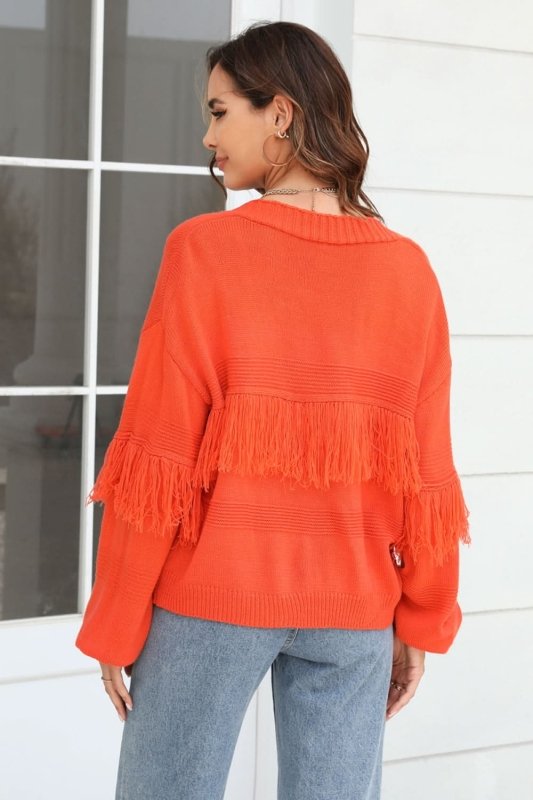 Angel Wings Fringe Trim Open Front Cardigan - ShalayeFashion