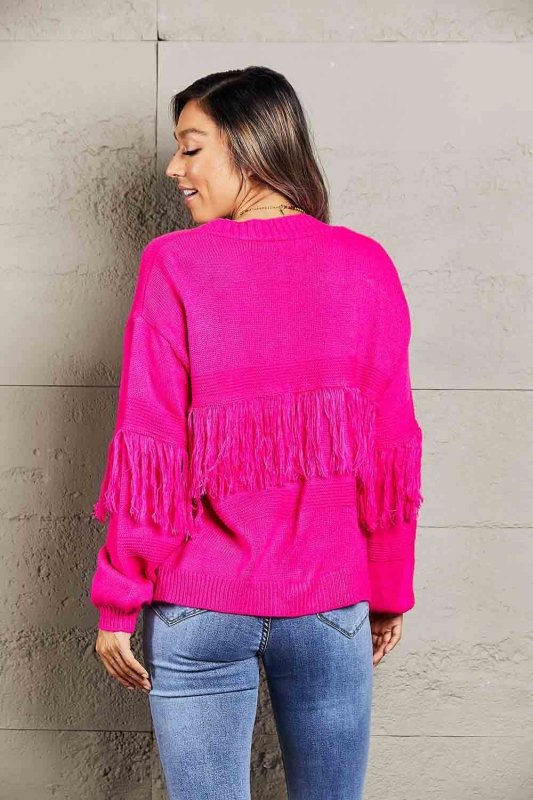 Angel Wings Fringe Trim Open Front Cardigan - ShalayeFashion