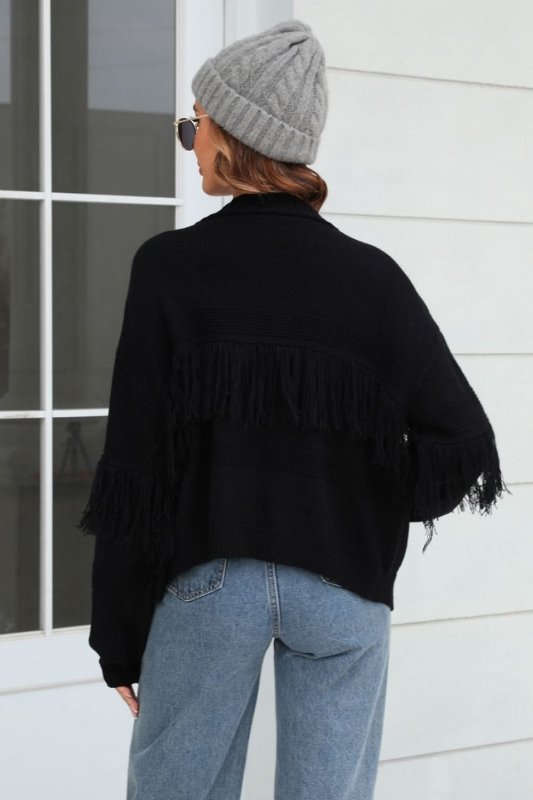 Angel Wings Fringe Trim Open Front Cardigan - ShalayeFashion