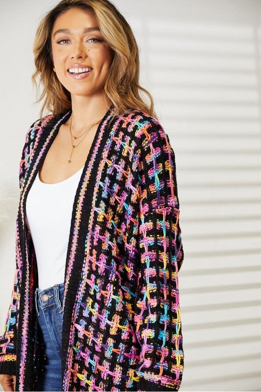 Angel Wings Full Size Multicolored Open Front Fringe Hem Cardigan - ShalayeFashion