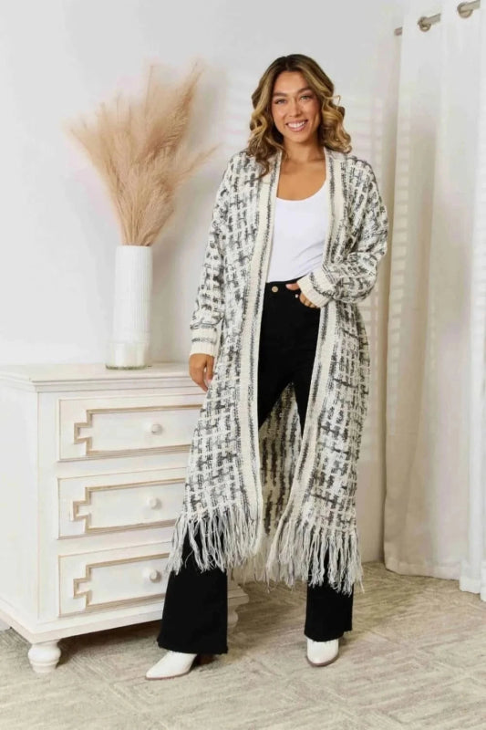 Angel Wings Full Size Multicolored Open Front Fringe Hem Cardigan - ShalayeFashion