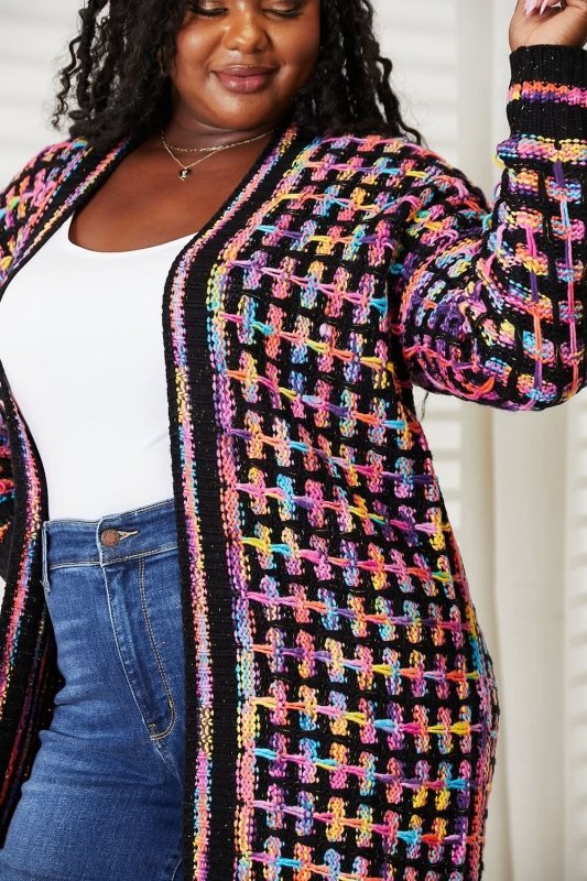 Angel Wings Full Size Multicolored Open Front Fringe Hem Cardigan - ShalayeFashion