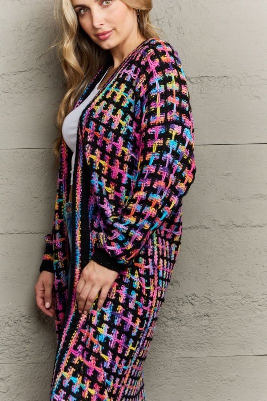 Angel Wings Full Size Multicolored Open Front Fringe Hem Cardigan - ShalayeFashion