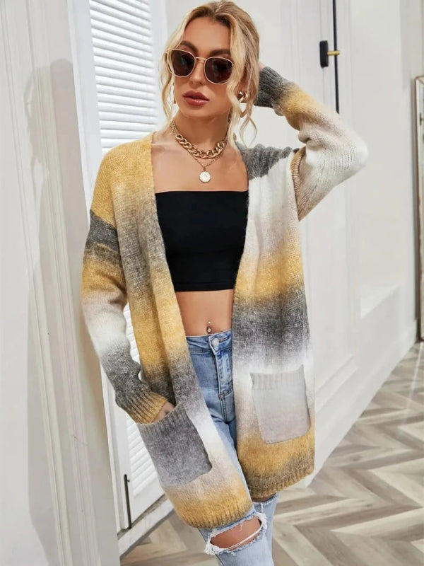 Angel Wings Full Size Pocketed Open Front Gradient Cardigan - ShalayeFashion
