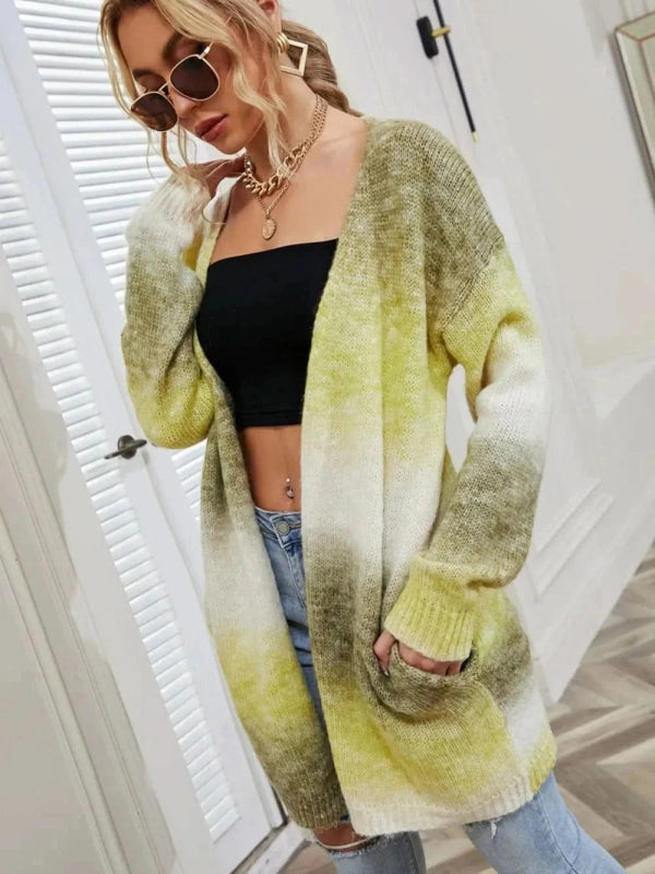 Angel Wings Full Size Pocketed Open Front Gradient Cardigan - ShalayeFashion