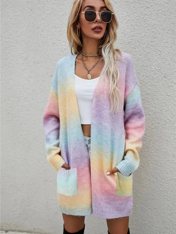 Angel Wings Full Size Pocketed Open Front Gradient Cardigan - ShalayeFashion