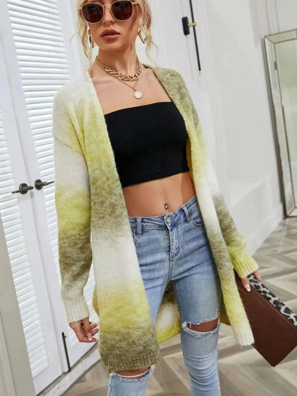 Angel Wings Full Size Pocketed Open Front Gradient Cardigan - ShalayeFashion