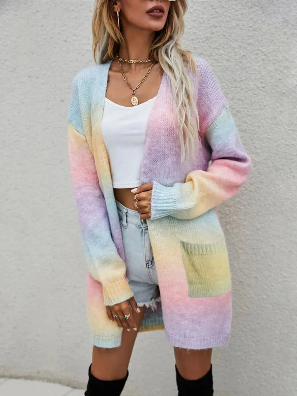 Angel Wings Full Size Pocketed Open Front Gradient Cardigan - ShalayeFashion