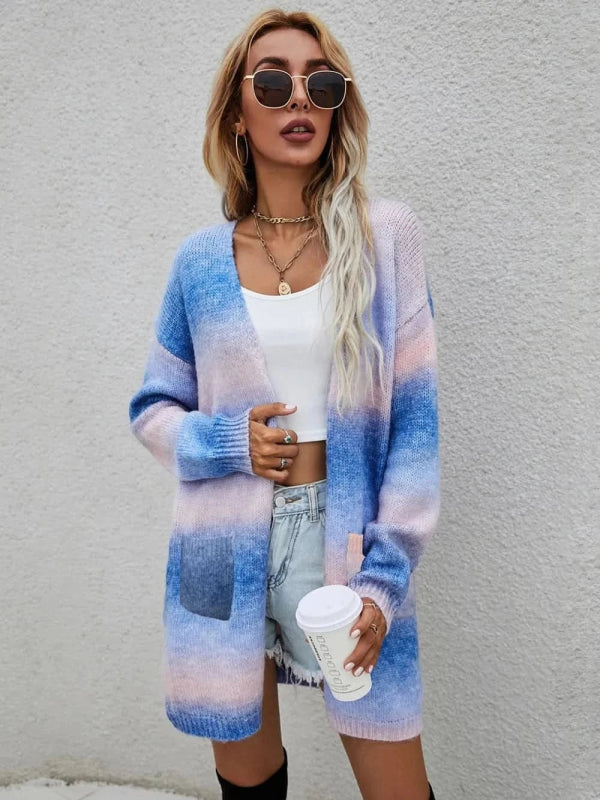 Angel Wings Full Size Pocketed Open Front Gradient Cardigan - ShalayeFashion